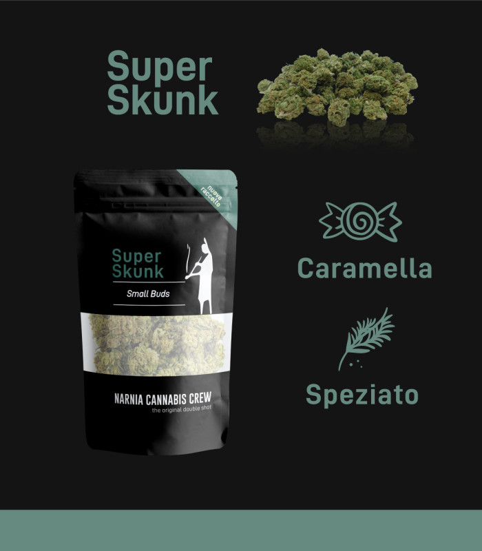 Packaging Small Buds e pop corn di canapa legale Super Skunk. I migliori fiori piccoli di cannabis light